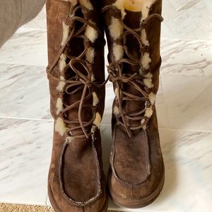 Ugg lace up brown mid calf boots